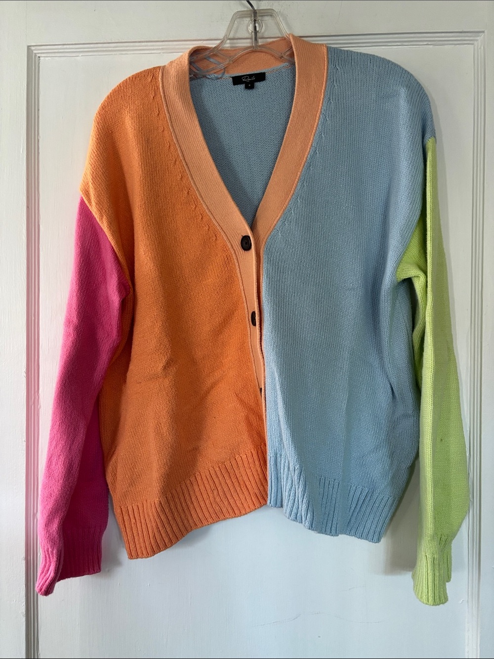 Rails Colorblock V-Neck Cardigan in Orange, Light Blue, Pink & Lime